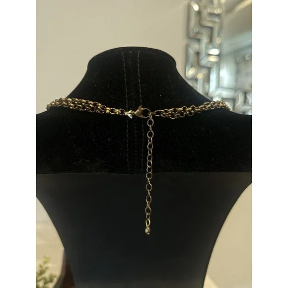 Boho Statement Bib Necklace Cream Beads Draped Chain Gold Tone - Picture 2 of 3